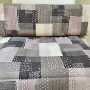 Taupe, Off- White- Sashiko Patchwork Print on Cotton- Linen Canvas Fabric- Kokka- 43” Wide