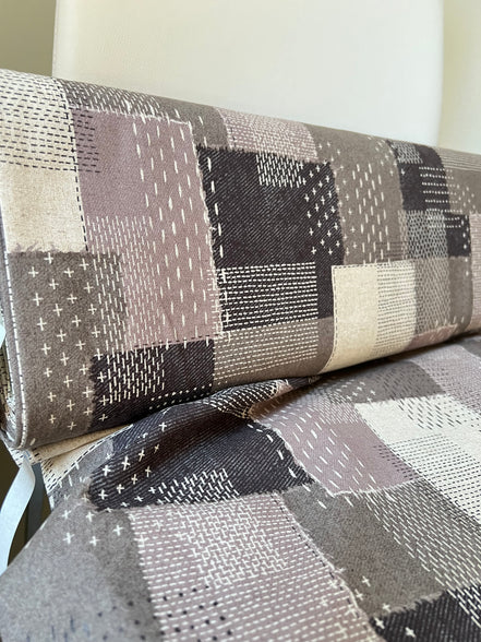 Taupe, Off- White- Sashiko Patchwork Print on Cotton- Linen Canvas Fabric- Kokka- 43” Wide