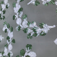 Green Embroidery and White Sequins on Tulle- 48