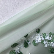 Green Embroidery and White Sequins on Tulle- 48