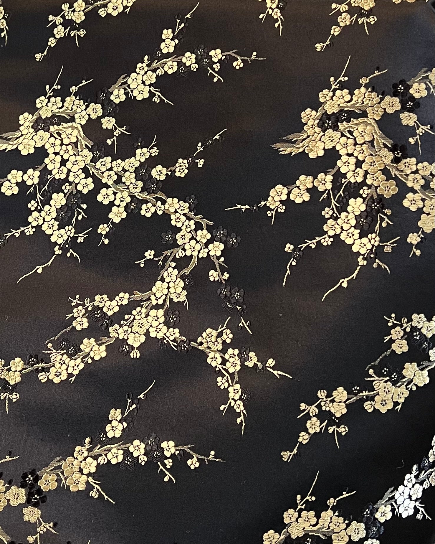 Gold and Black Cherry Blossom Silk, Rayon Blend Brocade- 29