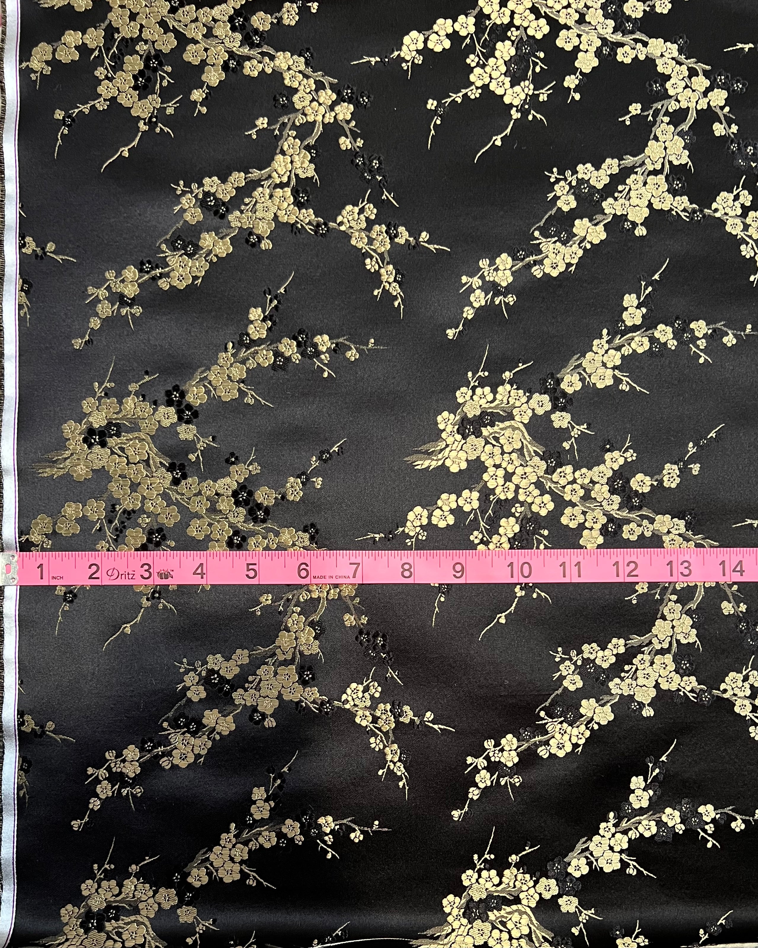 Gold and Black Cherry Blossom Silk, Rayon Blend Brocade- 29