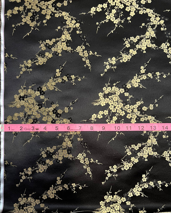 Gold and Black Cherry Blossom Silk, Rayon Blend Brocade- 29" Wide