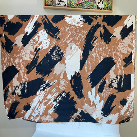 Brown, Navy, White- "Mira Pecan Pie" Viscose Fabric- Atelier Brunette France- 55” Wide