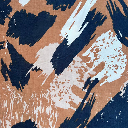 Brown, Navy, White- "Mira Pecan Pie" Viscose Fabric- Atelier Brunette France- 55” Wide