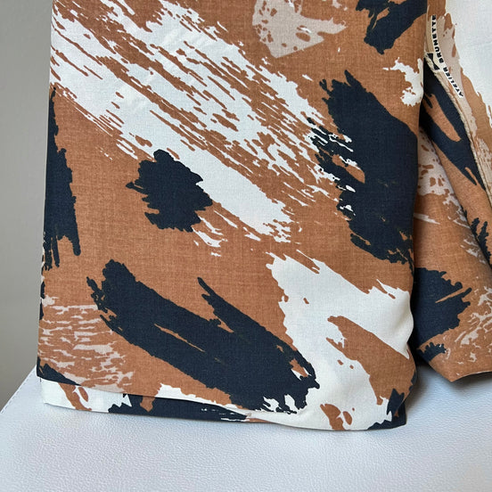 Brown, Navy, White- "Mira Pecan Pie" Viscose Fabric- Atelier Brunette France- 55” Wide