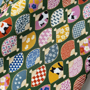 Black, White Cats, Fans on Olive Green- Hachiware Romance- Cosmo- Japanese Printed Cotton Sheeting- AP45903 1B- 44