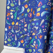 Colorful Sea Creatures on Royal Blue- ‘Under The Sea” Lewis & Irene Cotton Fabric- 44” Wide