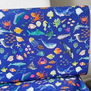 Colorful Sea Creatures on Royal Blue- ‘Under The Sea” Lewis & Irene Cotton Fabric- 44” Wide