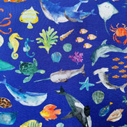 Colorful Sea Creatures on Royal Blue- ‘Under The Sea” Lewis & Irene Cotton Fabric- 44” Wide