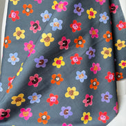Colorful Cats and Flowers on Dark Gray- Whisker Wonderland- “Dolphin