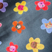 Colorful Cats and Flowers on Dark Gray- Whisker Wonderland- “Dolphin
