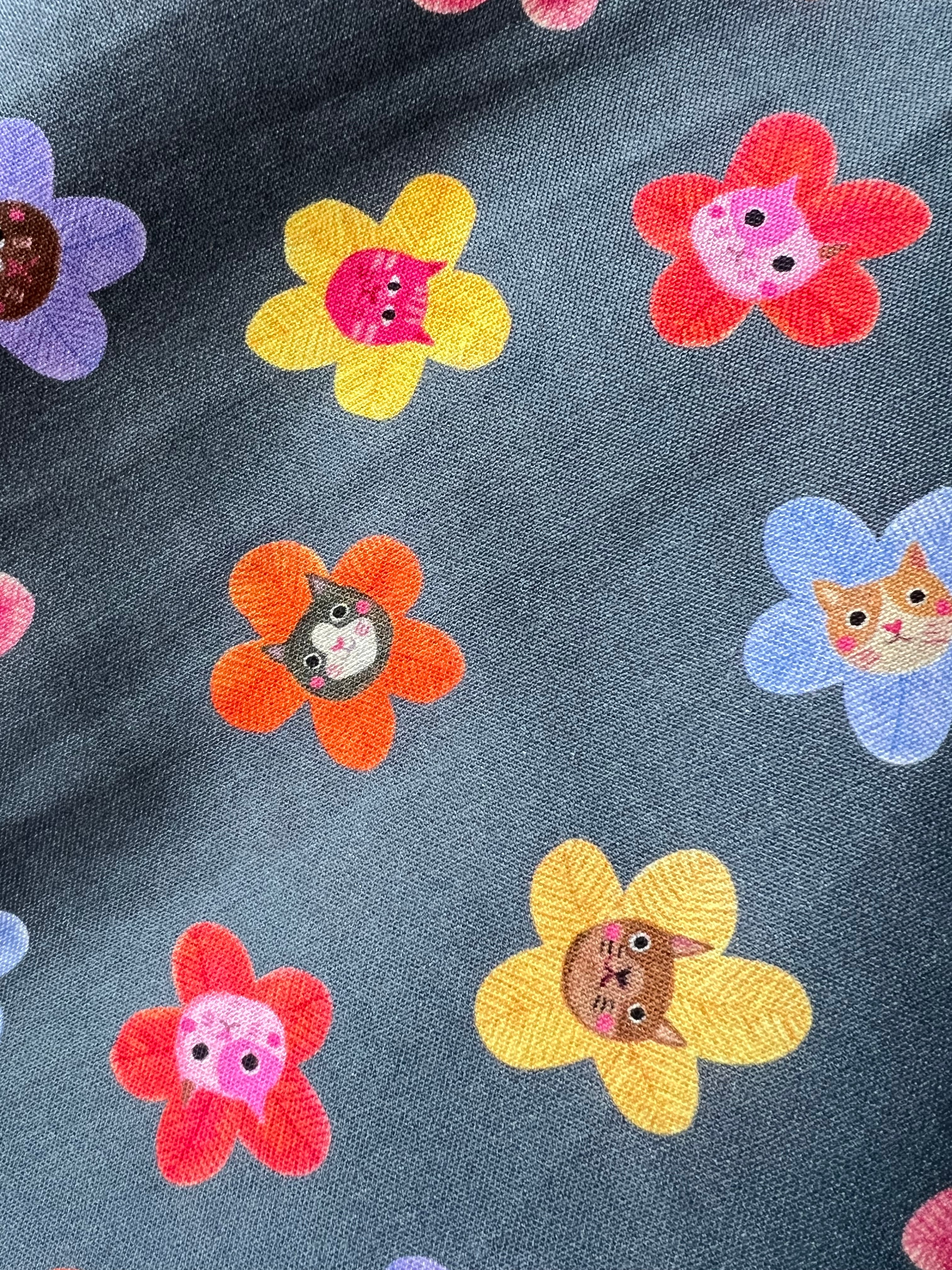 Colorful Cats and Flowers on Dark Gray- Whisker Wonderland- “Dolphin