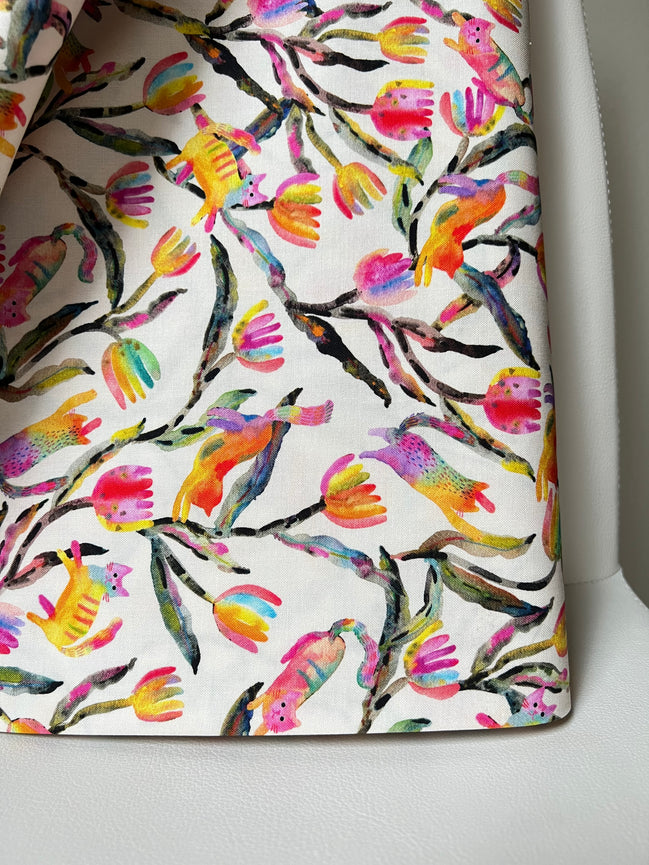 Colorful Rainbow Cats on Cream- Whisker Wonderland- "Cream"- Cotton Fabric- 44” Wide