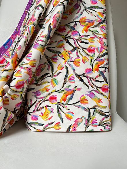 Colorful Rainbow Cats on Cream- Whisker Wonderland- "Cream"- Cotton Fabric- 44” Wide
