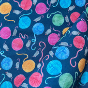 Mice, Colorful Yarn Balls on Blue- Whisker Wonderland- 