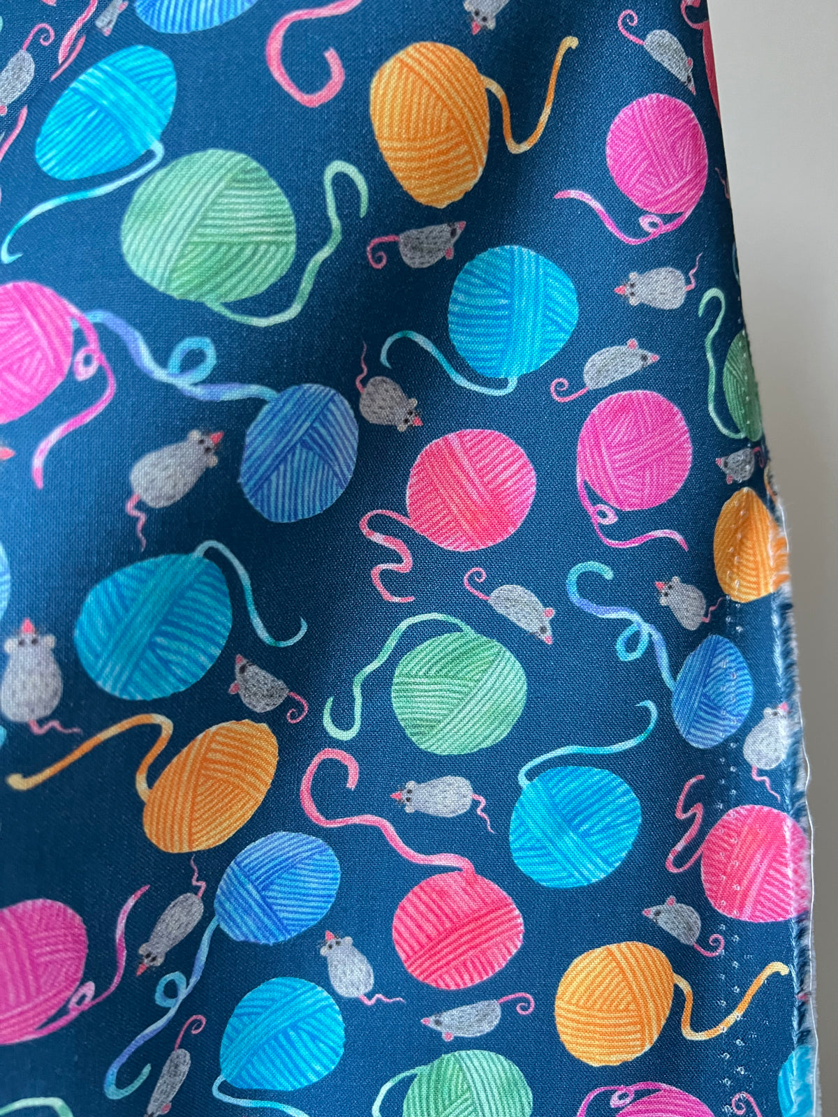 Mice, Colorful Yarn Balls on Blue- Whisker Wonderland- 