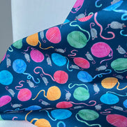 Mice, Colorful Yarn Balls on Blue- Whisker Wonderland- 