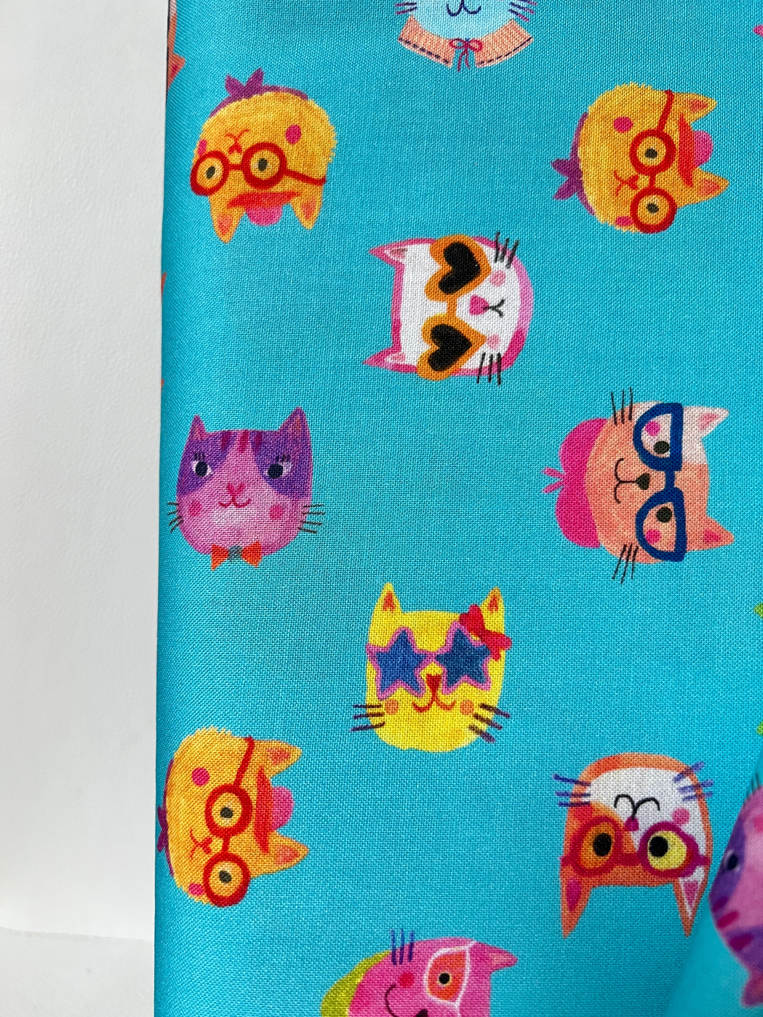 Colorful Cats on Turquoise Blue- Whisker Wonderland- 
