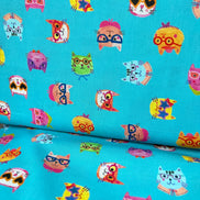 Colorful Cats on Turquoise Blue- Whisker Wonderland- 