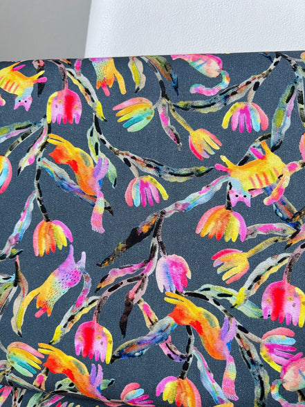 Colorful Rainbow Cats on Dark Gray- Whisker Wonderland- "Shadow"- Cotton Fabric- 44” Wide