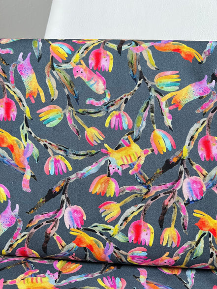 Colorful Rainbow Cats on Dark Gray- Whisker Wonderland- "Shadow"- Cotton Fabric- 44” Wide