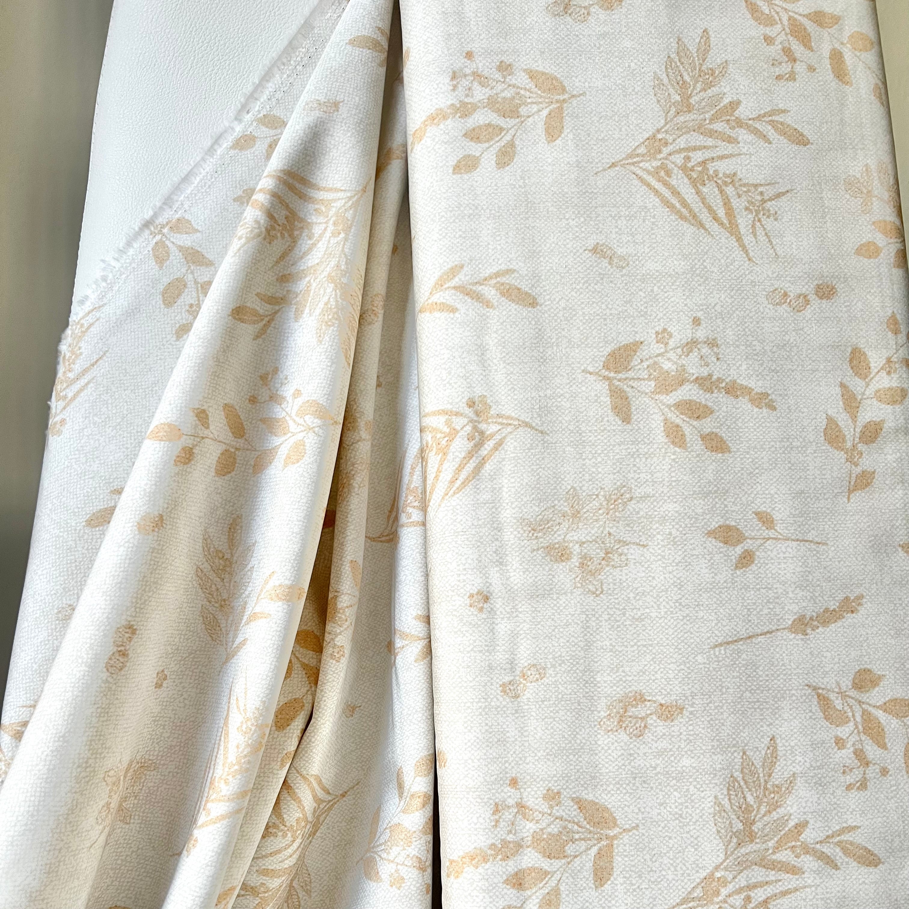 Tan Botanical On Cream Cotton Fabric- “Sensescape Sand”- 44” Wide- Art Gallery- AGF