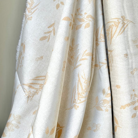 Tan Botanical On Cream Cotton Fabric- “Sensescape Sand”- 44” Wide- Art Gallery- AGF
