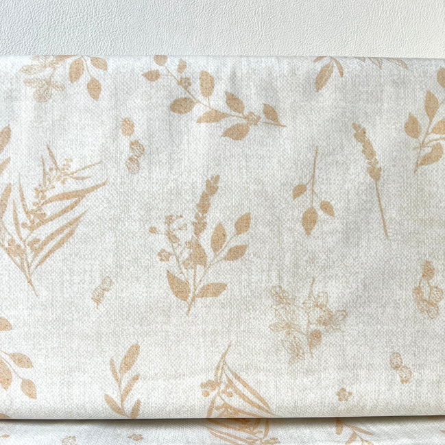 Tan Botanical On Cream Cotton Fabric- “Sensescape Sand”- 44” Wide- Art Gallery- AGF