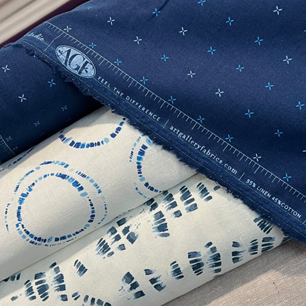 Abstract Dark Blue Brushstrokes on White- "Echoes of Indigo"- Linen Cotton Blend- Art Gallery- AGF