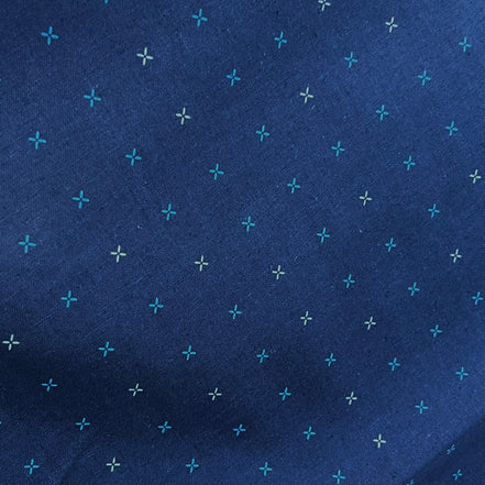 Blue Xs on Blue- "Crossed Grid Kurai"- Linen Cotton Blend- Art Gallery- AGF- 60"