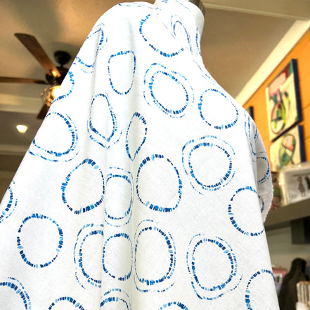 Blue Circles on White (Not Bright White)- "Round Markings Hikari"- Linen Cotton Blend- Art Gallery- AGF