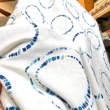 Blue Circles on White (Not Bright White)- "Round Markings Hikari"- Linen Cotton Blend- Art Gallery- AGF