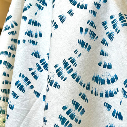 Abstract Dark Blue Brushstrokes on White- "Echoes of Indigo"- Linen Cotton Blend- Art Gallery- AGF