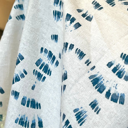 Abstract Dark Blue Brushstrokes on White- "Echoes of Indigo"- Linen Cotton Blend- Art Gallery- AGF