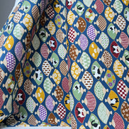 Black, White Cats, Fans on Dark Blue- Hachiware Romance- Cosmo- Japanese Printed Cotton Sheeting- AP45903 1B- 44