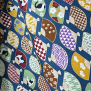 Black, White Cats, Fans on Dark Blue- Hachiware Romance- Cosmo- Japanese Printed Cotton Sheeting- AP45903 1B- 44