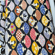Black, White Cats, Fans on Black- Hachiware Romance- Cosmo- Japanese Printed Cotton Sheeting- AP45903 1B- 44