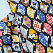 Black, White Cats, Fans on Black- Hachiware Romance- Cosmo- Japanese Printed Cotton Sheeting- AP45903 1B- 44