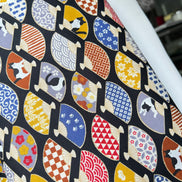 Black, White Cats, Fans on Black- Hachiware Romance- Cosmo- Japanese Printed Cotton Sheeting- AP45903 1B- 44