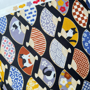 Black, White Cats, Fans on Black- Hachiware Romance- Cosmo- Japanese Printed Cotton Sheeting- AP45903 1B- 44