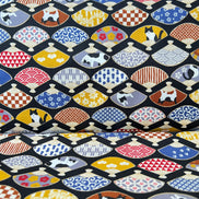 Black, White Cats, Fans on Black- Hachiware Romance- Cosmo- Japanese Printed Cotton Sheeting- AP45903 1B- 44