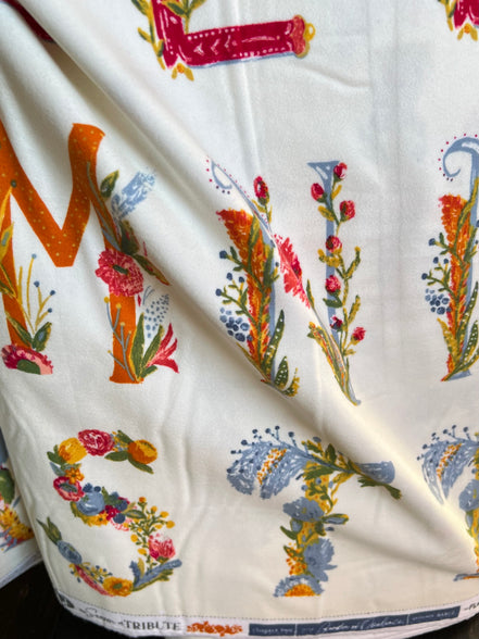 Letters on Cream- Joyeux Alphabet Panel- Cotton Flannel- AGF- Art Gallery Fabrics- 44” Wide