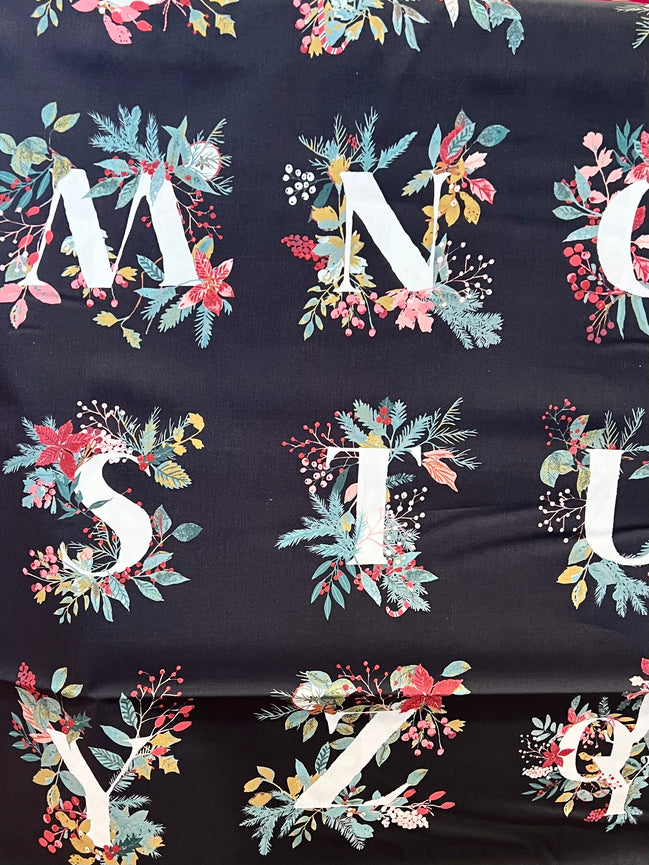 Alphabet Print Cotton Fabric- “Jingle All the Letters Panel”- Art Gallery Fabrics- AGF- 44” Wide
