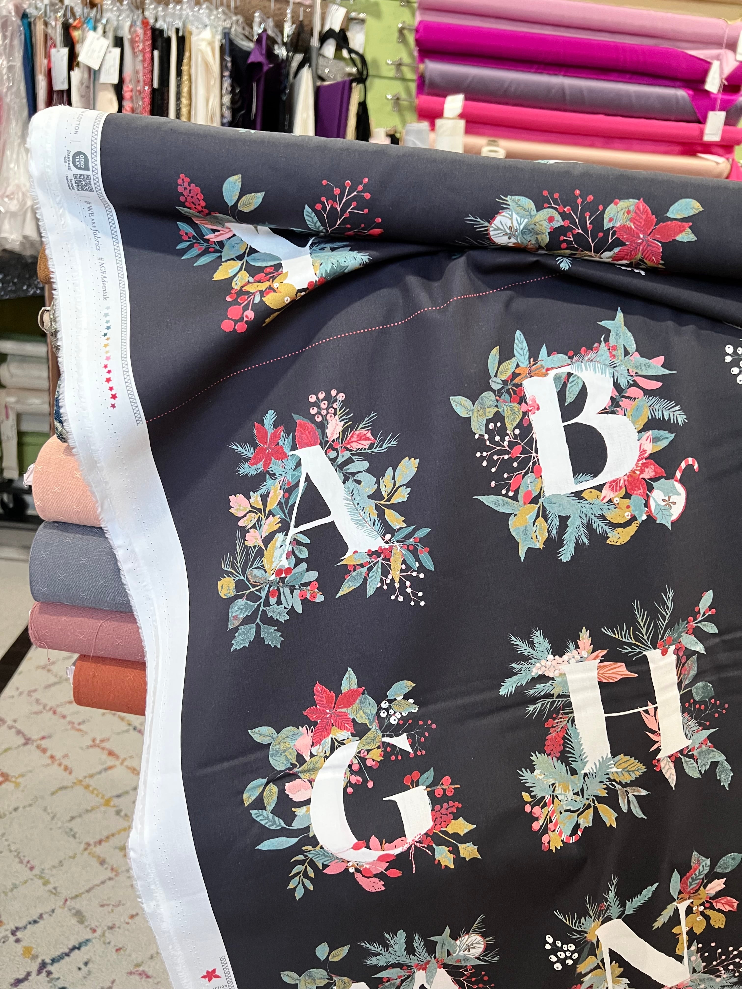 Alphabet Print Cotton Fabric- “Jingle All the Letters Panel”- Art Gallery Fabrics- AGF- 44” Wide