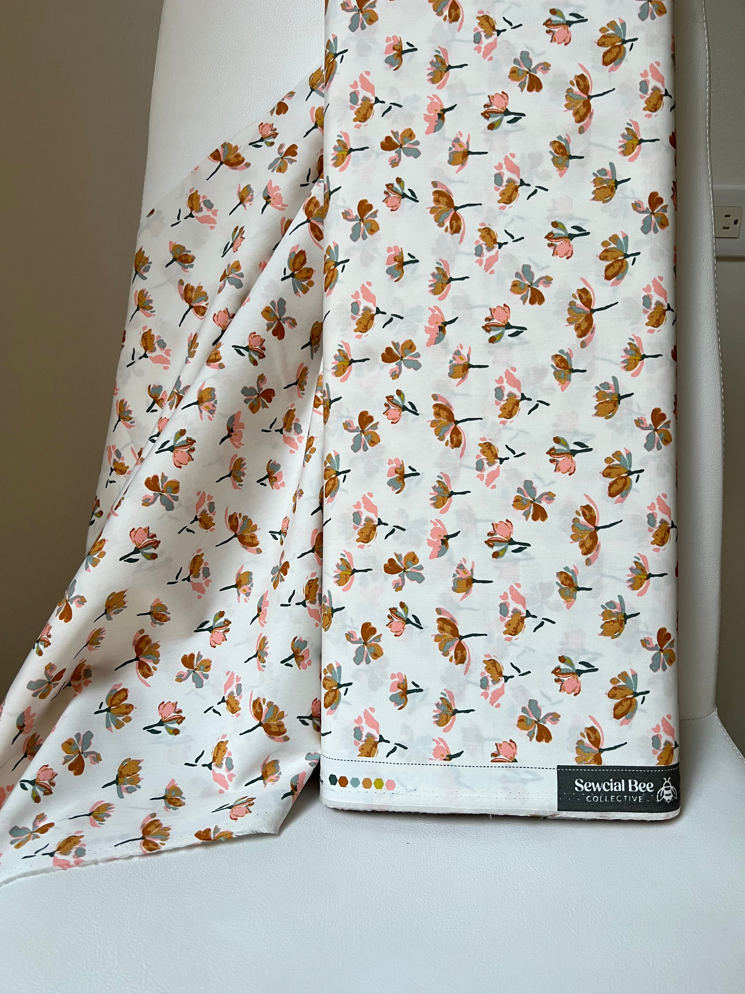 Off White, Floral Print Cotton Fabric- “Watercolor Blooms”- 44” Wide- Art Gallery Fabrics- AGF