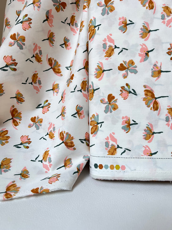 Off White, Floral Print Cotton Fabric- “Watercolor Blooms”- 44” Wide- Art Gallery Fabrics- AGF