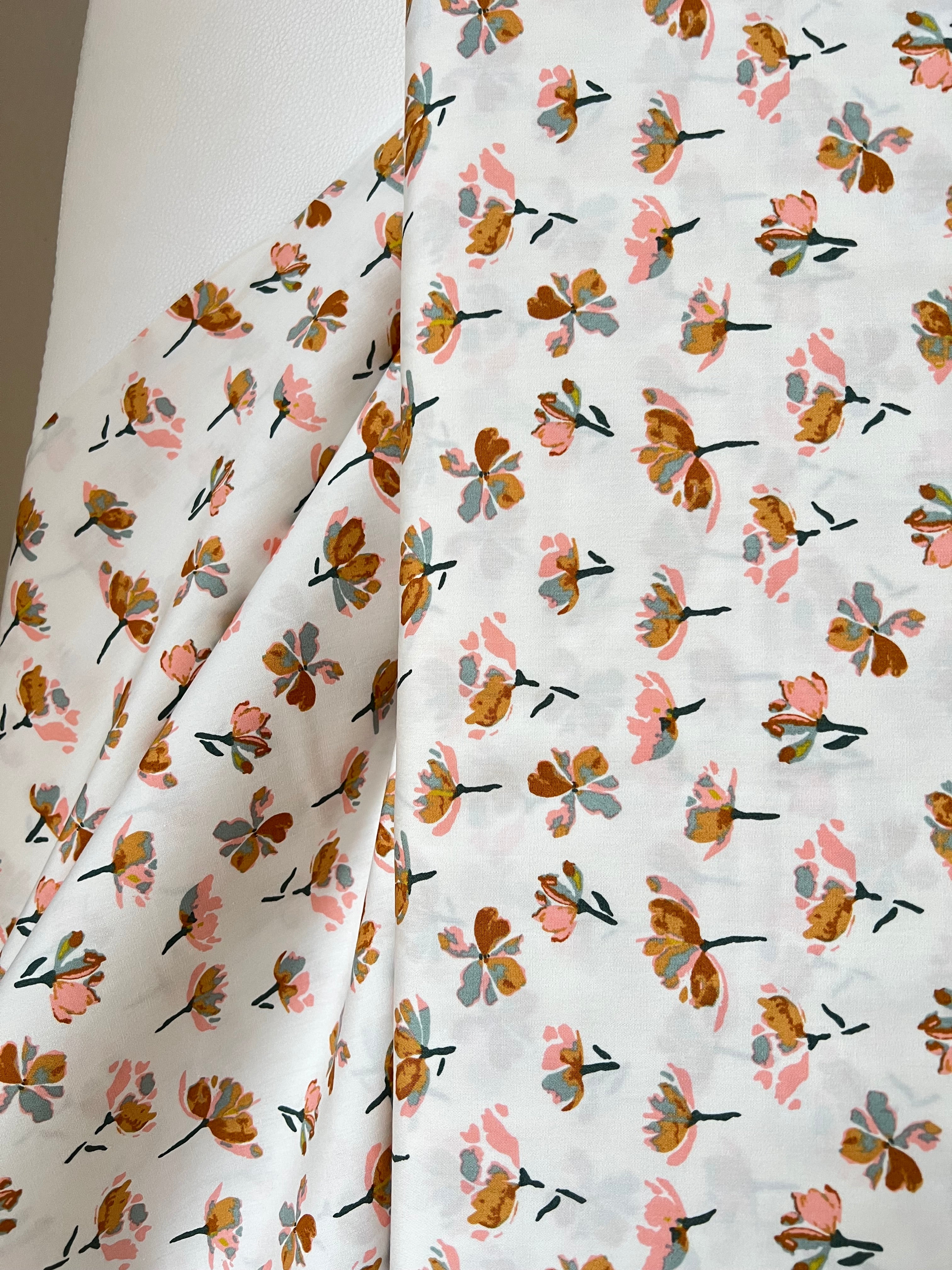 Off White, Floral Print Cotton Fabric- “Watercolor Blooms”- 44” Wide- Art Gallery Fabrics- AGF