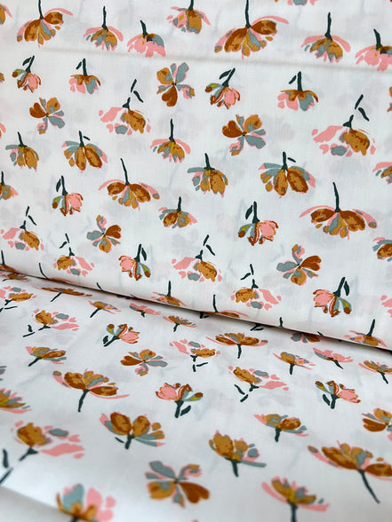 Off White, Floral Print Cotton Fabric- “Watercolor Blooms”- 44” Wide- Art Gallery Fabrics- AGF
