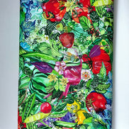 Garden, Food- Red, Green- Print Cotton Fabric- “Chef’s Table- Veggie”- 44” Wide